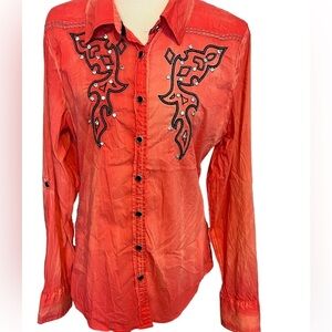 Roar Vintage Ellie Western Rhinestone Sparkly Button Shirt L